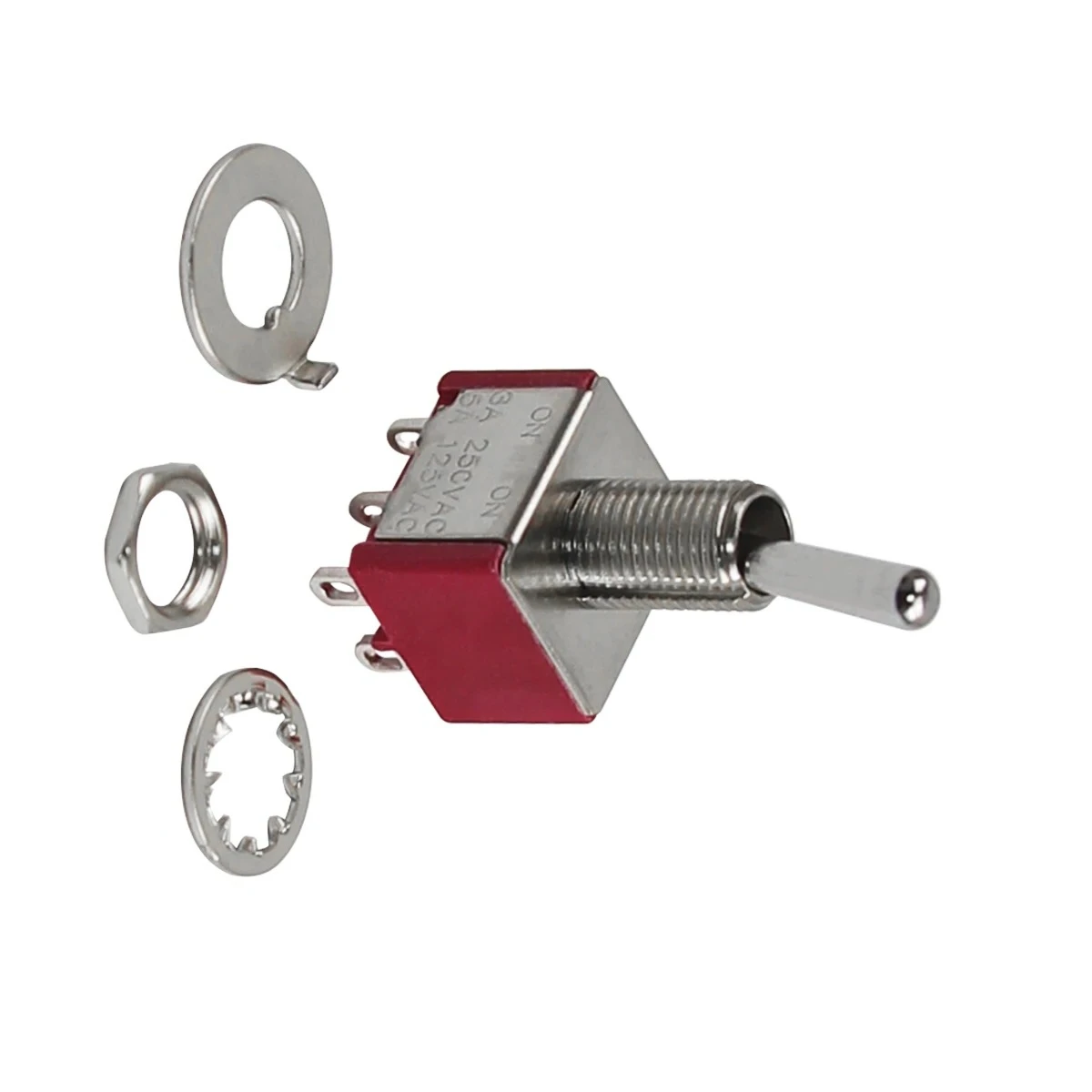 

6 шт. красный мини-гитарный тумблер, 2-позиционный, 2-позиционный, DPDT ВКЛ/ВКЛ, переменный ток 125 В/250 В, 5 А/3 А