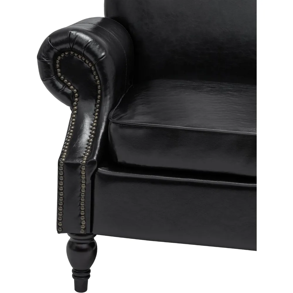 كرسي، كرسي بذراعين بعمق المقعد مقاس 22.4 بوصة مع أذرع دوارة، 36.6 وات * 34.3D * 34.6H كرسي غرفة المعيشة، أرجل خشبية، مجموعة من 1، جلد صناعي #6