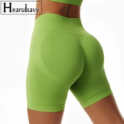 Pantalones cortos de Yoga de cintura alta sin costuras para mujer, cómodos pantalones de estiramiento de cadera para gimnasio, correr, ciclismo, deportivos, ajustados