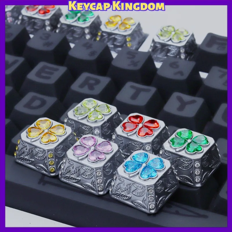 Lucky Four-Leaf Clover Theme Mechanical Keyboard Metal Custom Artisan Keycap PC Gaming Keyboard Point Keycap DIY Collect Gift