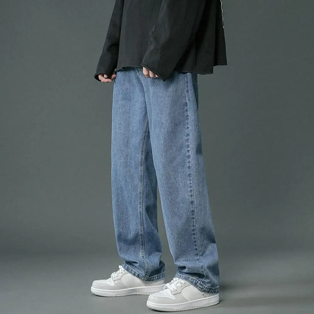 

Men Straight-legged Jeans Men's Wide Leg Denim Pants Hip Hop Style Casual Trousers with Pockets Classic Straight for Spring