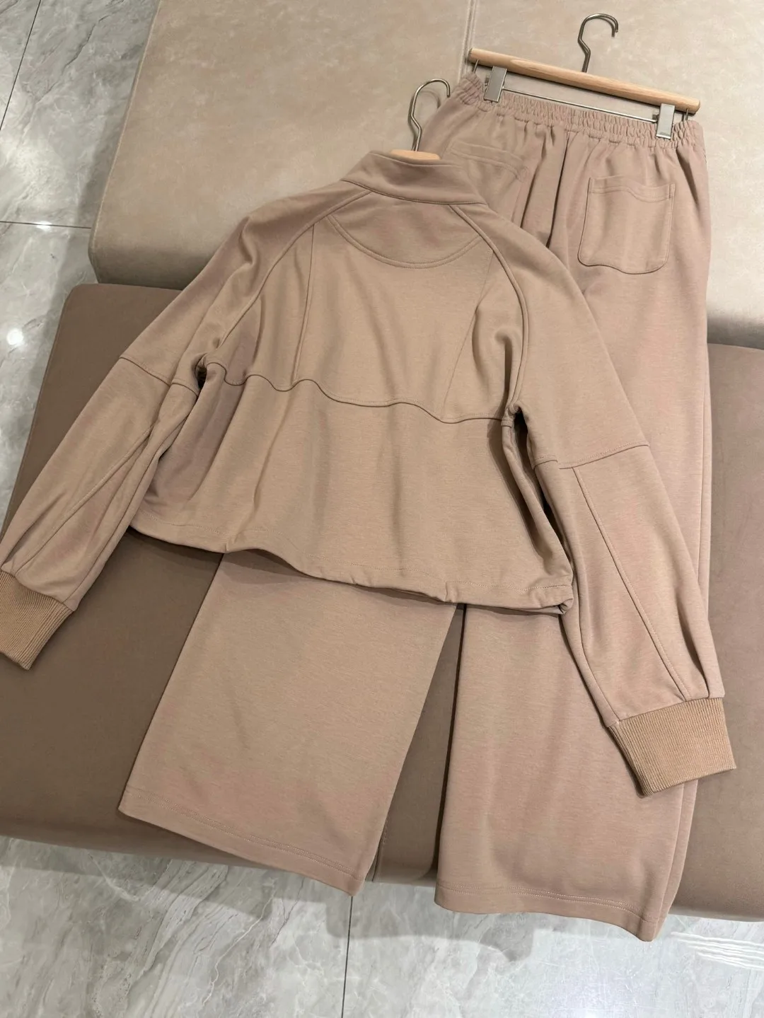 Autumn Winter Women's Sweatshirts Suit Stand Collar Loose Jacket + Wide Leg Pants 2-Piece Set