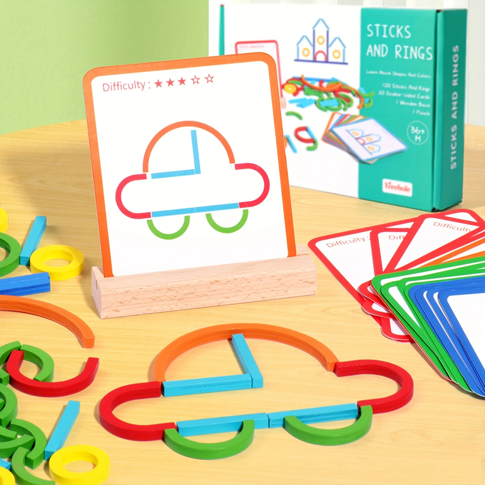 Montessori Sticks and Rings Puzzle Blocks, Jogos de Construção de Cartas para Crianças, Desenvolver habilidades motoras finas, Brinquedo Inteligência