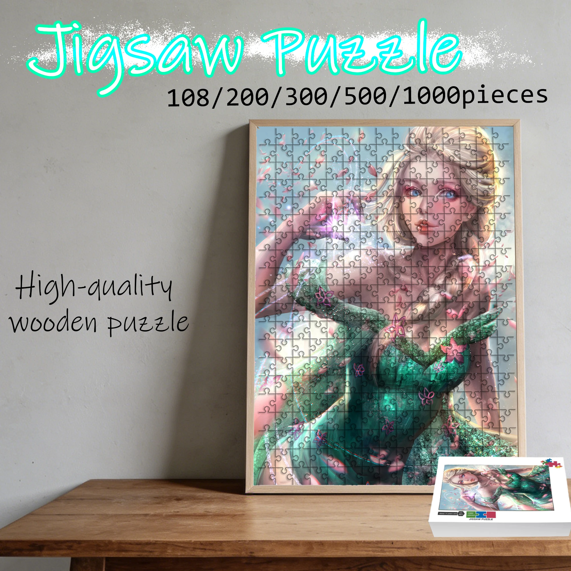 

Wooden Jigsaw Puzzle 108/200/300/500/1000 Pcs, Frozen Elsa Fantasy Scene Puzzle, Meaningful Gift for Movie Fans & Puzzle Lovers