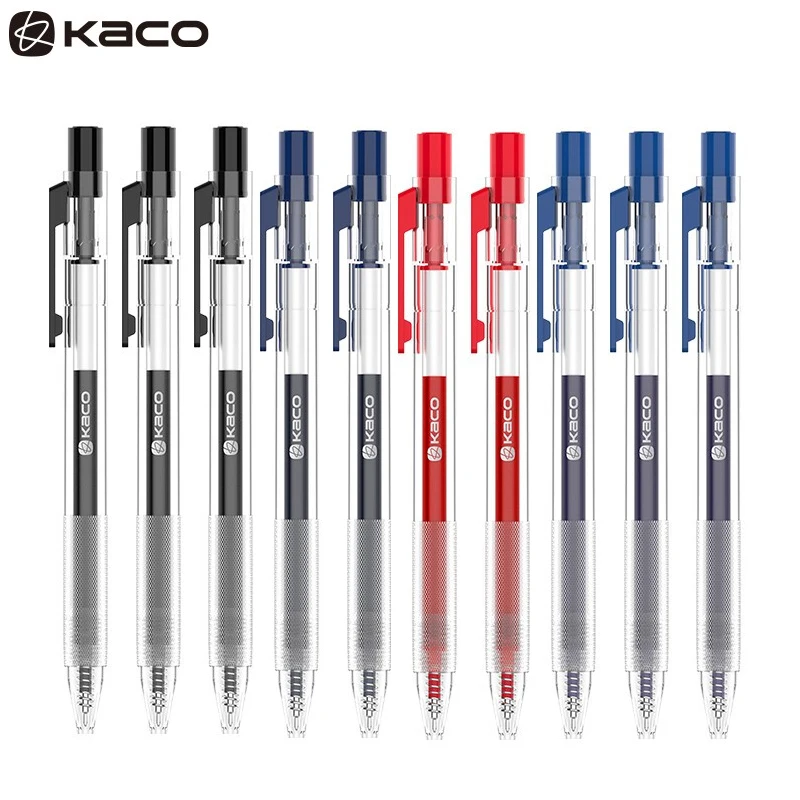 Kaco 10Pc/Lot Gel Pen Press Ballpoint Pens 0.5MM Color Ink Caneta ручка Large Capacity Write for Office School Supplies