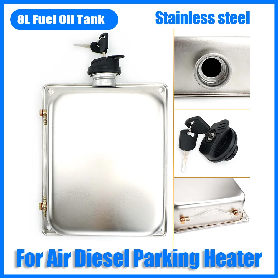 8L Air Diesel Heater Fuel Tank Oi Gasoline Storage With Lock Lockable For Car Truck Camper Caravan Boat Stainless Steel Silver