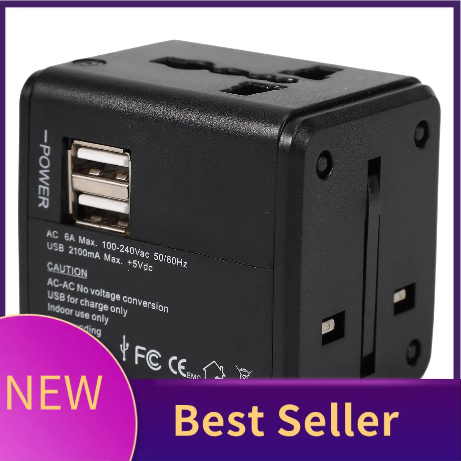 

HFES Universal Travel Adapter Multiple Color International Power Adapter All-In-One With 2.1A USB Power Charger Converter EU UK