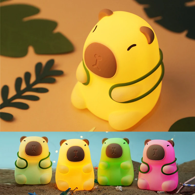 Christmas Cute Cartoon Capybara Silicone Night Light USB Rechargeable Timing Dimming Sleep Night Lamp for Children\'s Room Decor