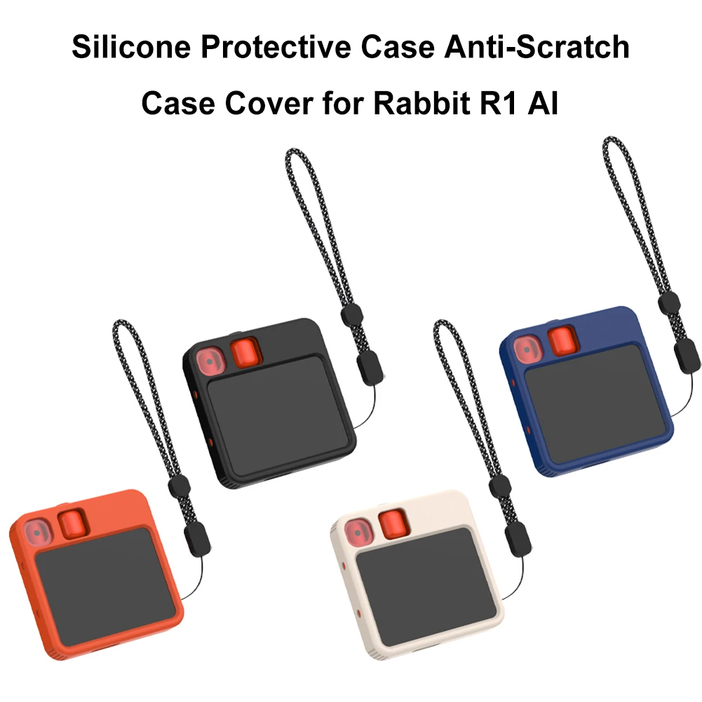 For Rabbit R1 AI Silicone Protective Case Anti-Drop Protective Cover Kit with Lanyard 2pcs Screen Protector Tempered Glass Film