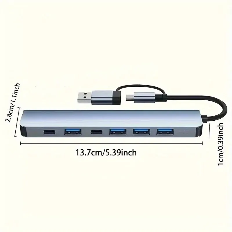 7 Ports USB3.0 Type C Hub 7 in 2 Concentrator Docking Station U Disk Card Reader PD Fast Charge for MacBook Laptops PC Computer