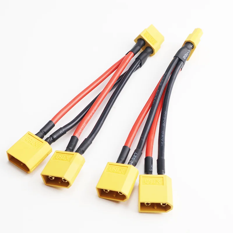 3pcs Connector XT60 Parallel Battery Male/Female Cable 14AWG 10cm Extension Y Splitter/ 3-Way Silicone Wire for RC Battery Expan