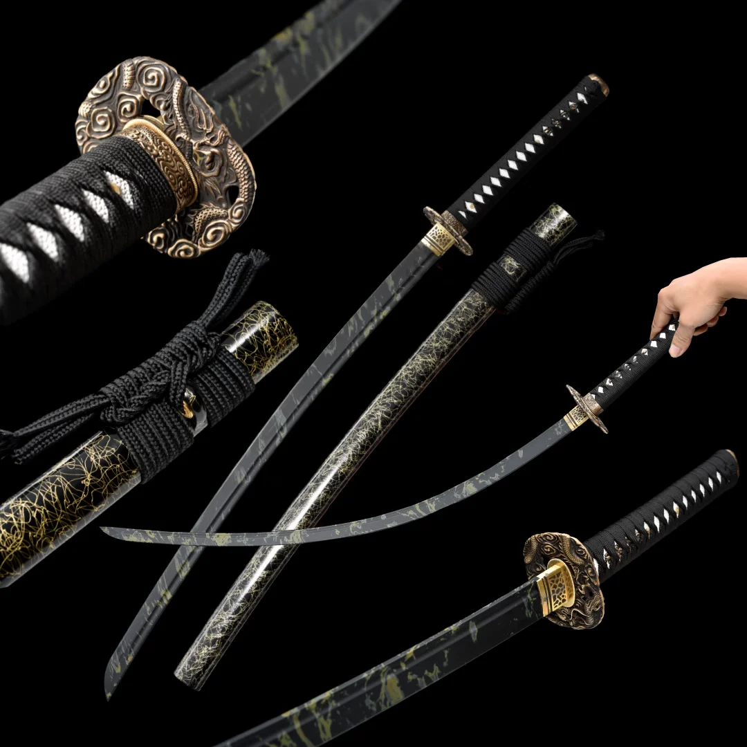 Katana Iaito Japonesa de 103 cm, Espada de Madera Dura/ABS, Hoja Lacada, Saya de Madera Maciza, Accesorio de Combate, No Afilada