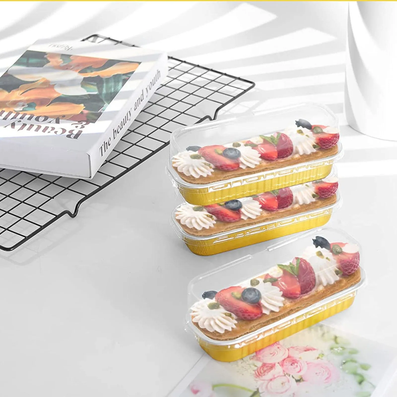 10/50pcs Mini Loaf Baking Pan Aluminum Foil Rectangle Cupcake Mold Disposable Food Container For Oven Baking Roasting Dishes