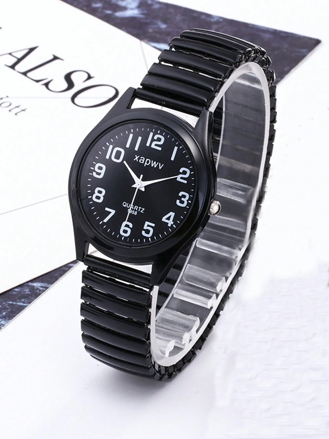 

Классические черные аналоговые кварцевые часы с металлическим ремешком для женщин