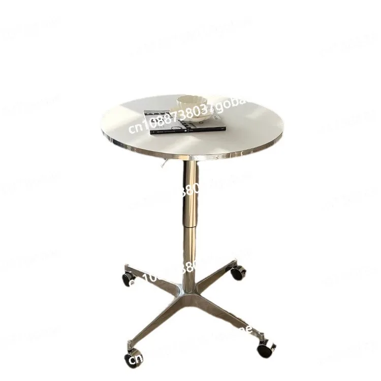 White minimalist movable small dining table, family small unit lifting coffee shop round table