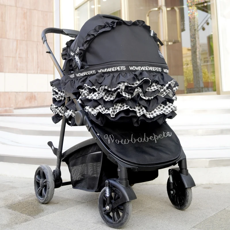 

New black grid lightweight foldable basket separation pet cat and dog cart medium and large