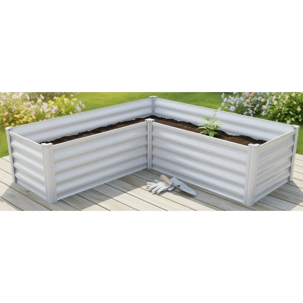 سرير حديقة مرتفع مجلفن ممتاز مقاس 4 × 3 بوصات على شكل حرف L مع سهولة التجميع، تصريف فائق لجميع النباتات #1