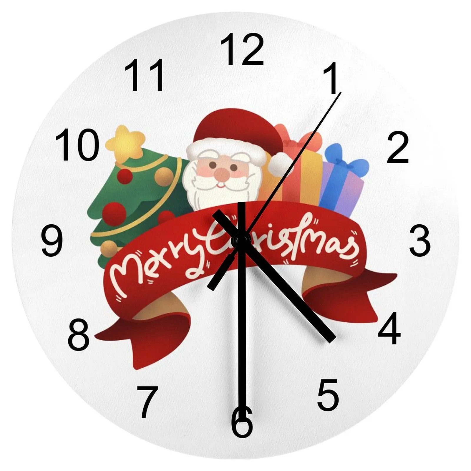 

Hallway Wall Clock Santa Claus Clocks 12 inch Mute Wooden Round Patterned Durable Rustic