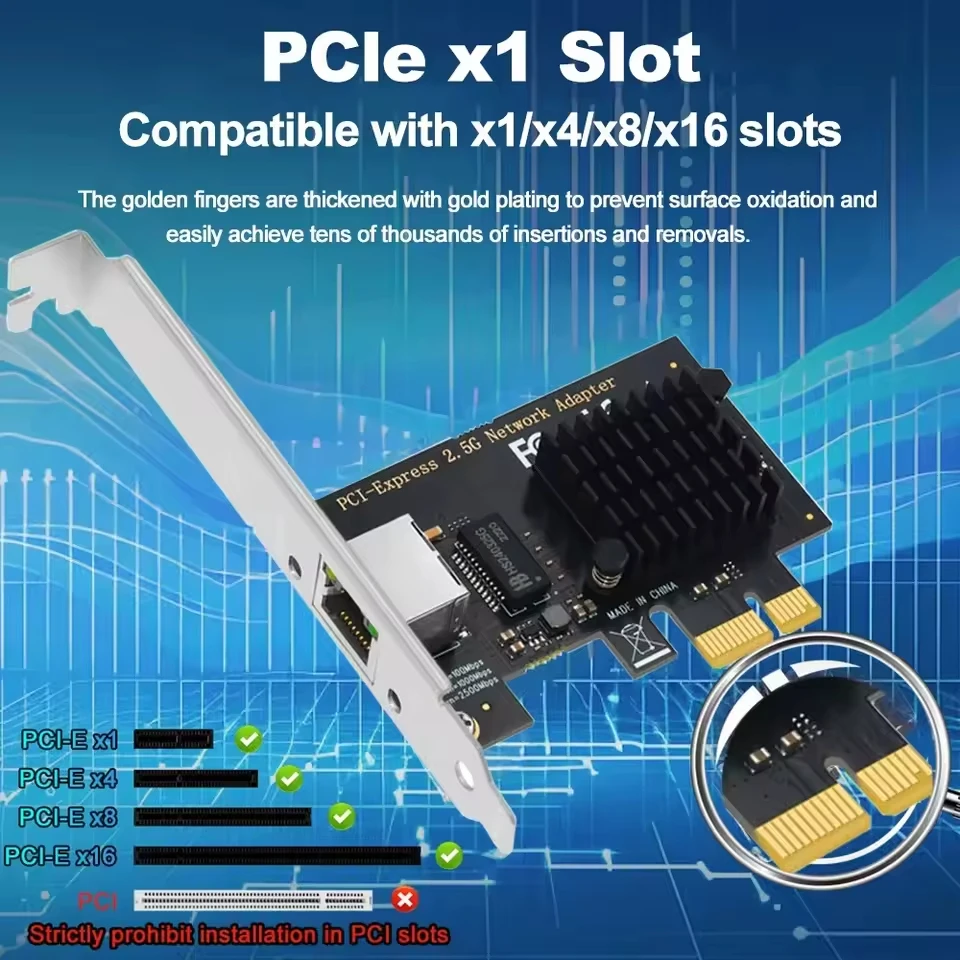 2500Mpbs PCIe to RJ45 Network Adapter Inte I225 2.5Gbps Gigabit Network Card Ethernet Wired LAN Controller Adapter For Win10/11