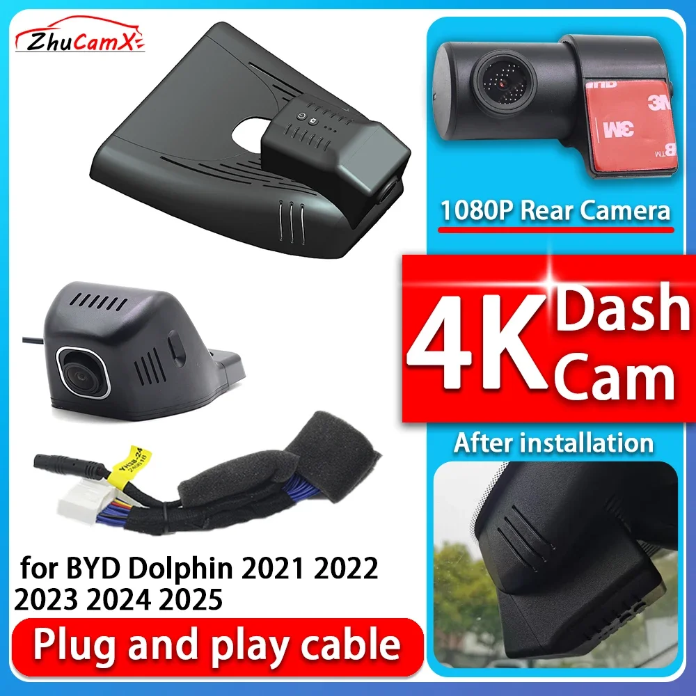 4K 2160P Camera Plug and Play Dash Cam Video Night Vision For BYD Dolphin 2021 2022 2023 2024 2025