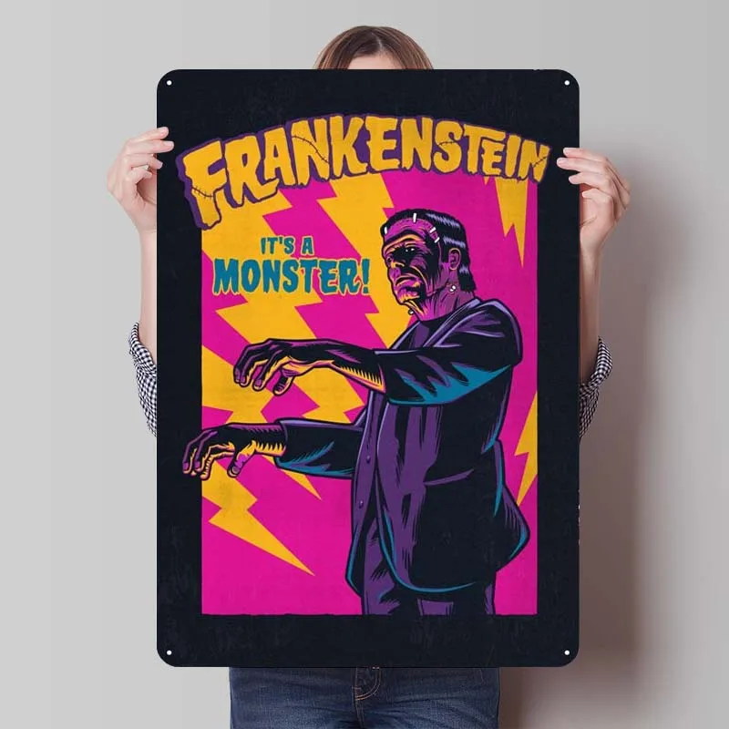 Frankenstein Vintage Metal Sign Classic Movie Poster Wall Decor Living Room Decor Aesthetics Coffee Bar Home Decoration Luxury