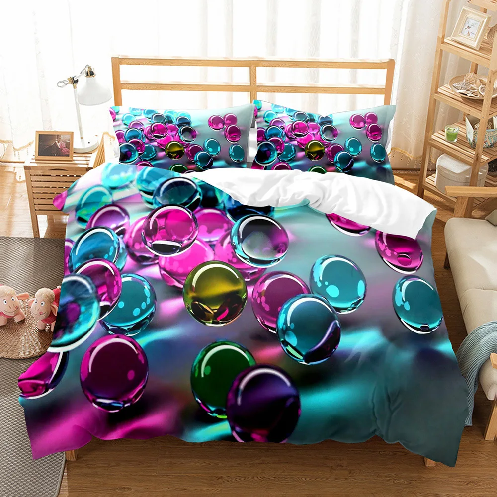 Glass Ball Duvet Cover Set Microfiber Colored Transparent Marbles Bedding Set Childhood Toys for Boy Teen Queen King Quilt Cover