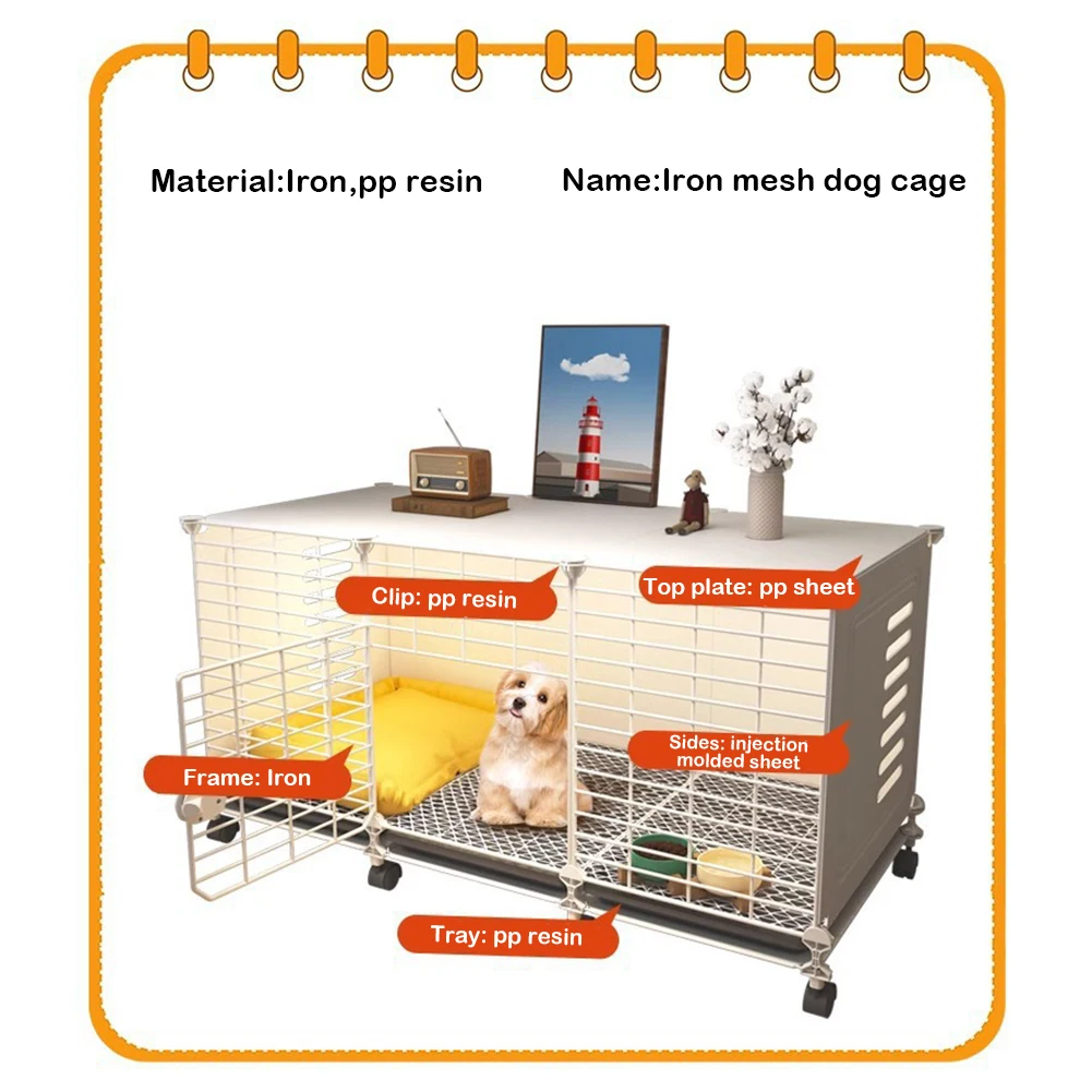 

Dog Crate End Table with Wheels & Tray Dog Kennel Dog Cage Crate Wired Cage Crate Dog Kennels for Small/Medium/Large Dog
