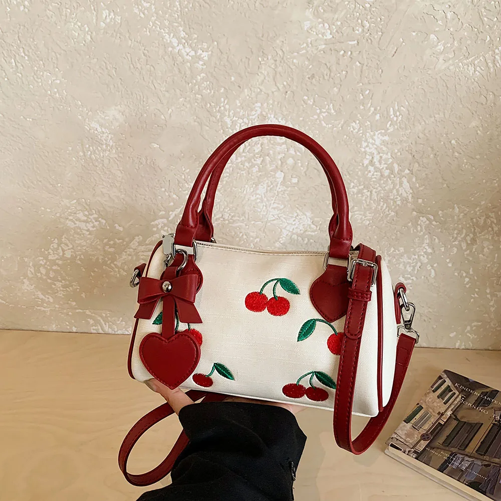 Cherry Embroidery Pattern Woman s  Crossbody Bag New Fashion Mobile Phone Bags Casual Style Portable Daily Shoulder Bags