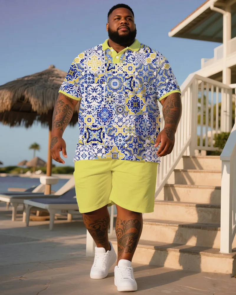 

Big & Tall S-9XL Men's Printed Polo Shirt, Short Sleeve Shirt, and Shorts Set