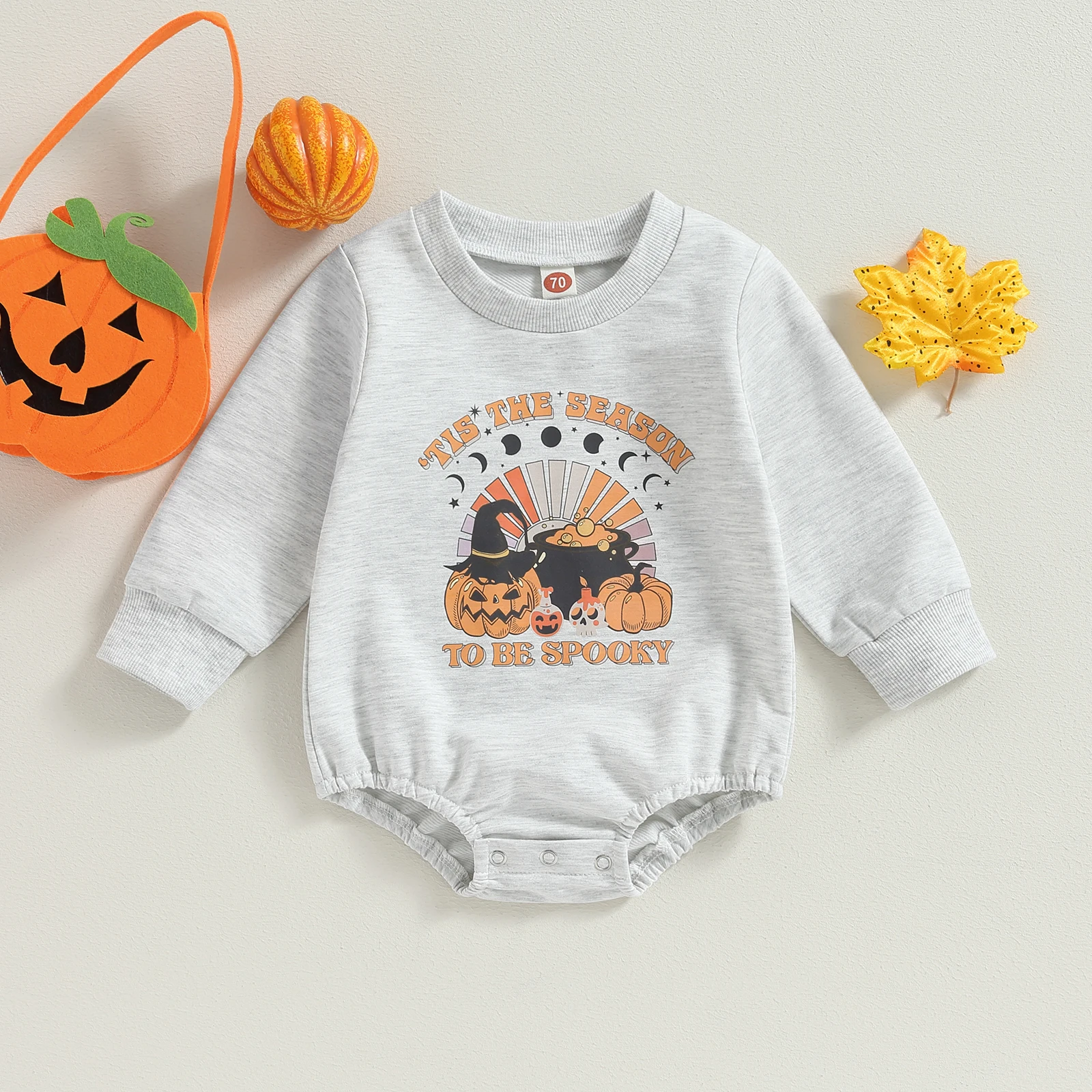 

BeQeuewll Baby Boys Girls Halloween Romper For Fall Cute Cartoon Print Long Sleeve Round Neck Bodysuit Newborn Clothes