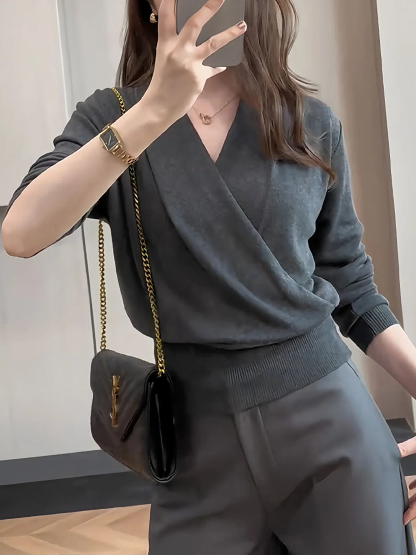 

Ele Pure Color Knitted Sweater Long Sve Comfortable Women's Base irt Trendy Autumn Faion Luxury Anti-aging