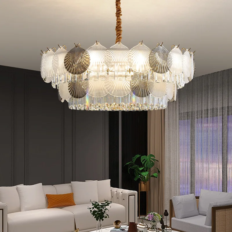 French Style Chandeliers Designer Crystal Living Room Pendant Lamp Shell Bedroom Dining Room Light Luxury Hall Main Ceiling Lamp