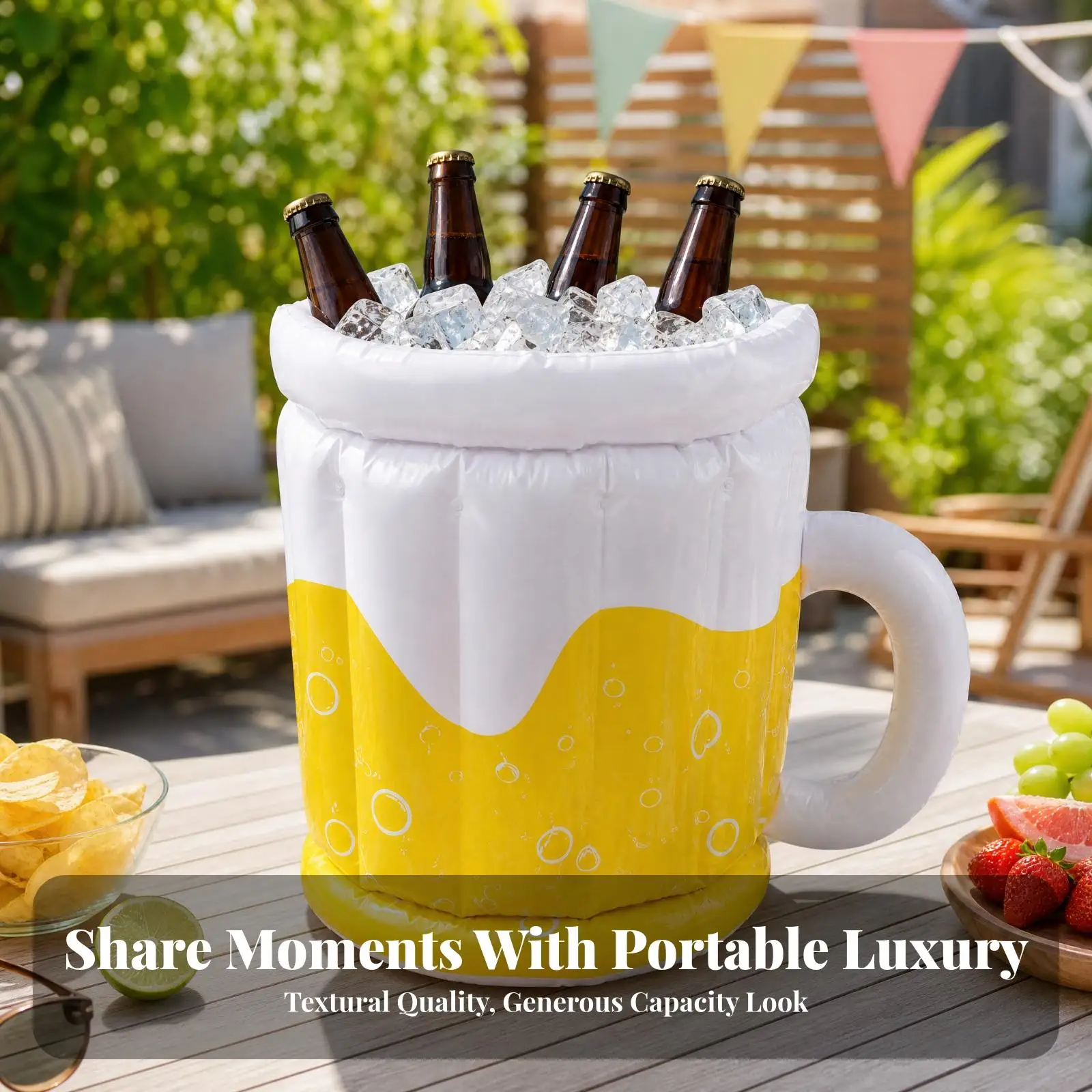 White Inflatable Beverage Chiller Bucket for Poolside BBQ Beach Day Portable