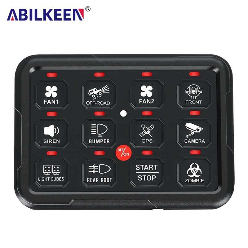 ABILKEEN 12 Gang Multi-Function Auto Switch Panel 12-24V Momentary Pulsed Switch Panel Box Electronic Relay System for SUV Truck