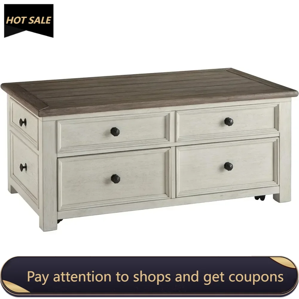 Farmhouse Lift Top Coffee Table With Drawers Coffee Tables for Living Room Furniture Antique Cream & Brown Freight Free