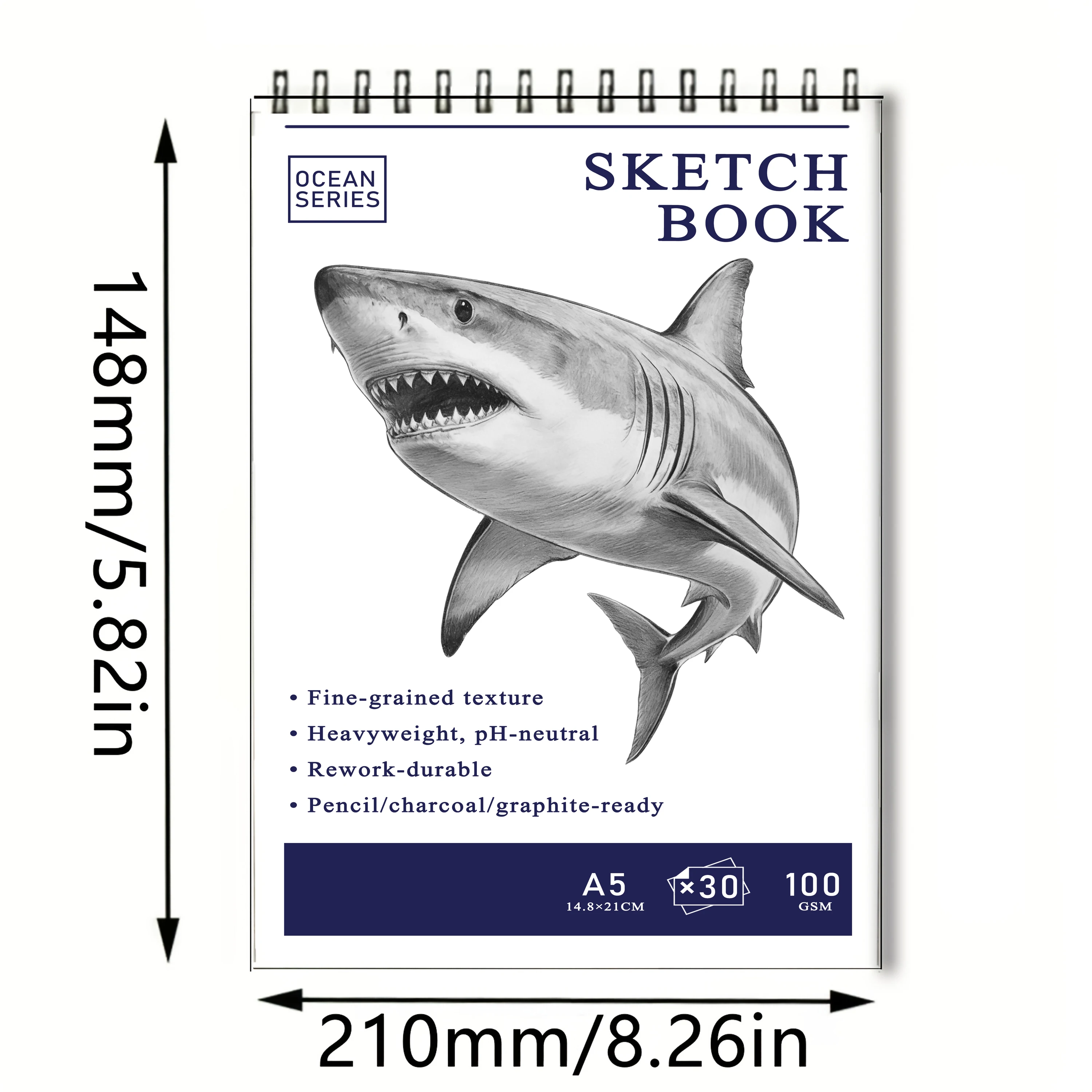 Spiral-Bound Art Sketchbook (Ocean Series) - 30 Sheets Heavyweight Thick Paper Drawing Pad with Sturdy Binding & Durable Cover