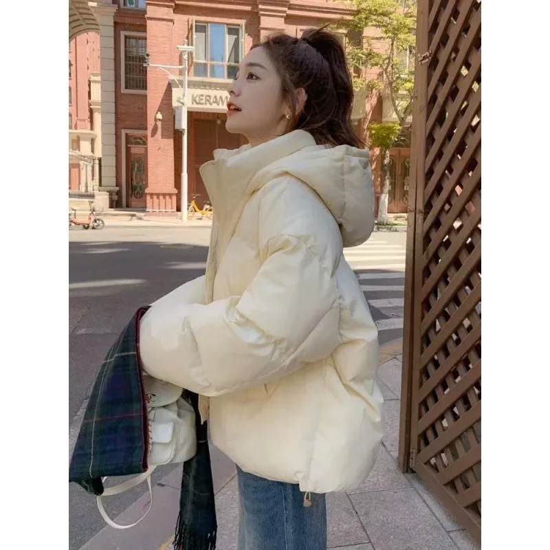 Down cotton-padded jacket winter 2024 New Korean version of thick cotton-padded coat loose short solid color hooded coat women