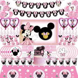 Disney Minnie Mouse Party Decoration Happy Birthday Minnie Tableware Set Banner Balloon Decoration Baby Shower Party Supplies