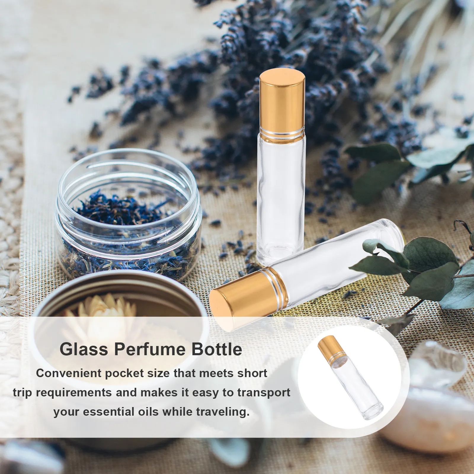 10Pcs Glass Roller Bottles Leak-Proof Essential Oil Perfume Portable Travel Makeup Sub Containers 6Ml Roll-on Bottles