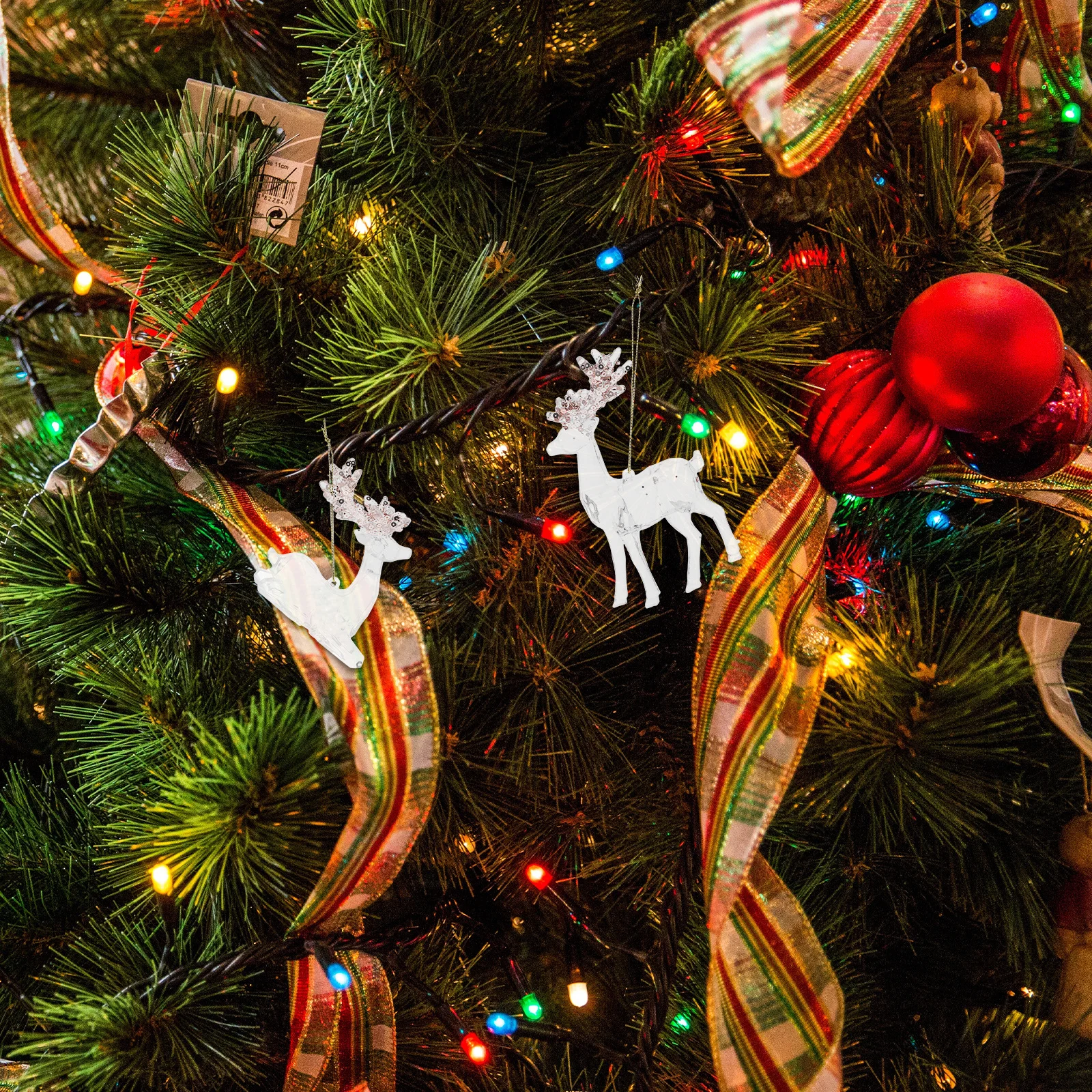

2Pcs Christmas Reindeer Decorations Clear Acrylic Elk Hanging Ornaments Festive Holiday Stocking Stuffers Tree Pendant Decor