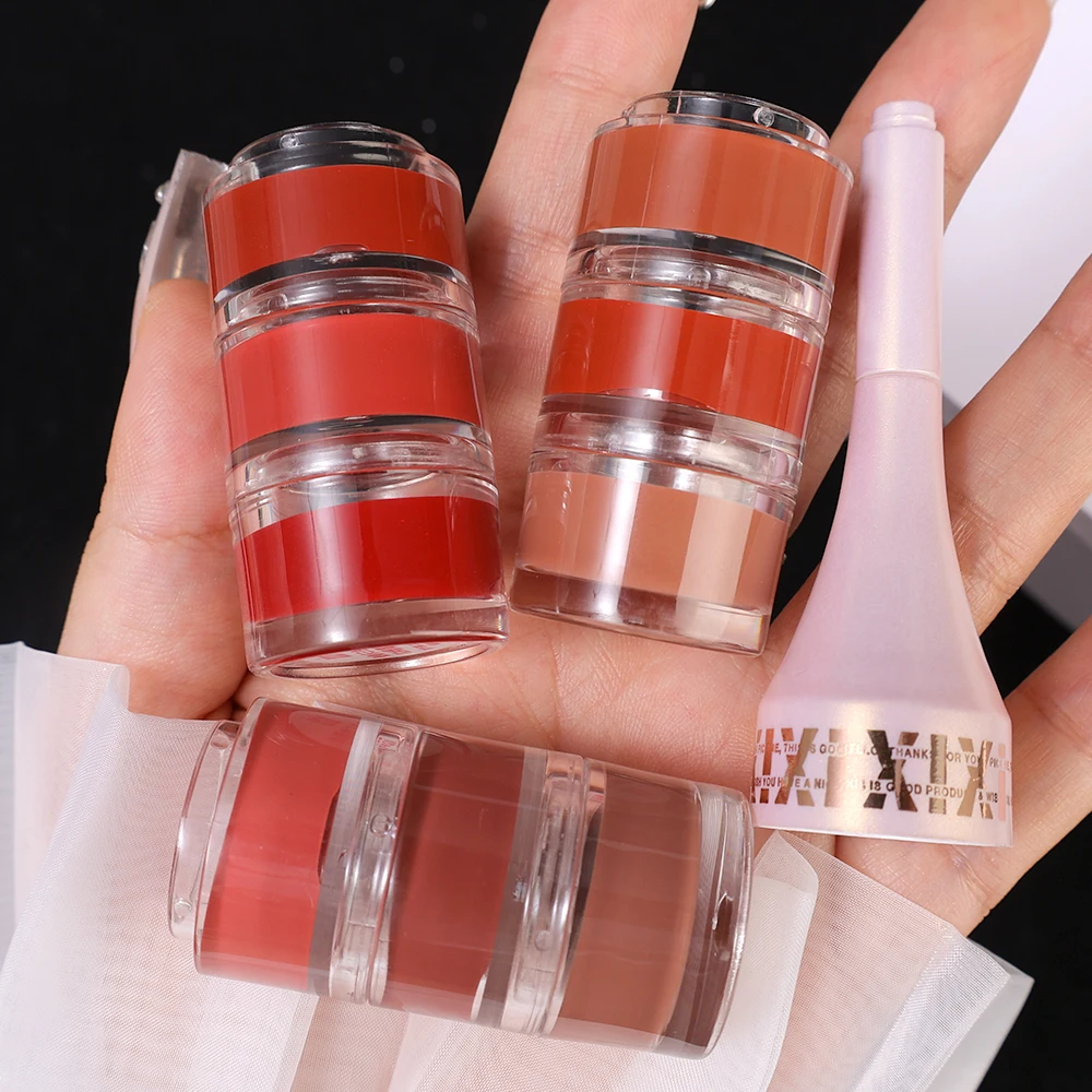 Velvet Matte Lip Mud Waterproof Lasting Non-stick Cup Easy To Color 3-color Lipstick Set Combo Cheek Blush Lips Makeup Cosmetics