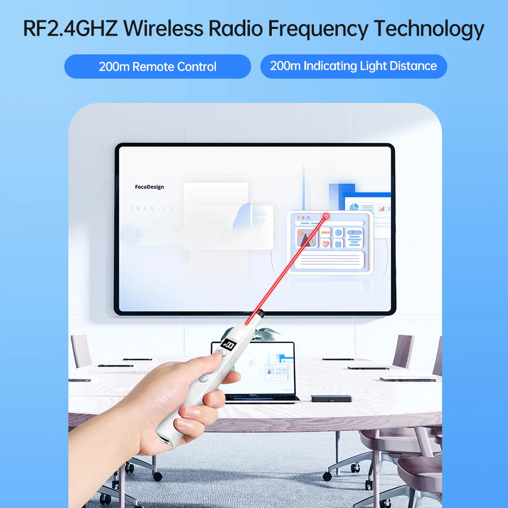 Wireless Laser Presentation Pointer with Telescopic Stick Stylus Pen for Touchscreen RF2.4G Remote Control Clicker Pen