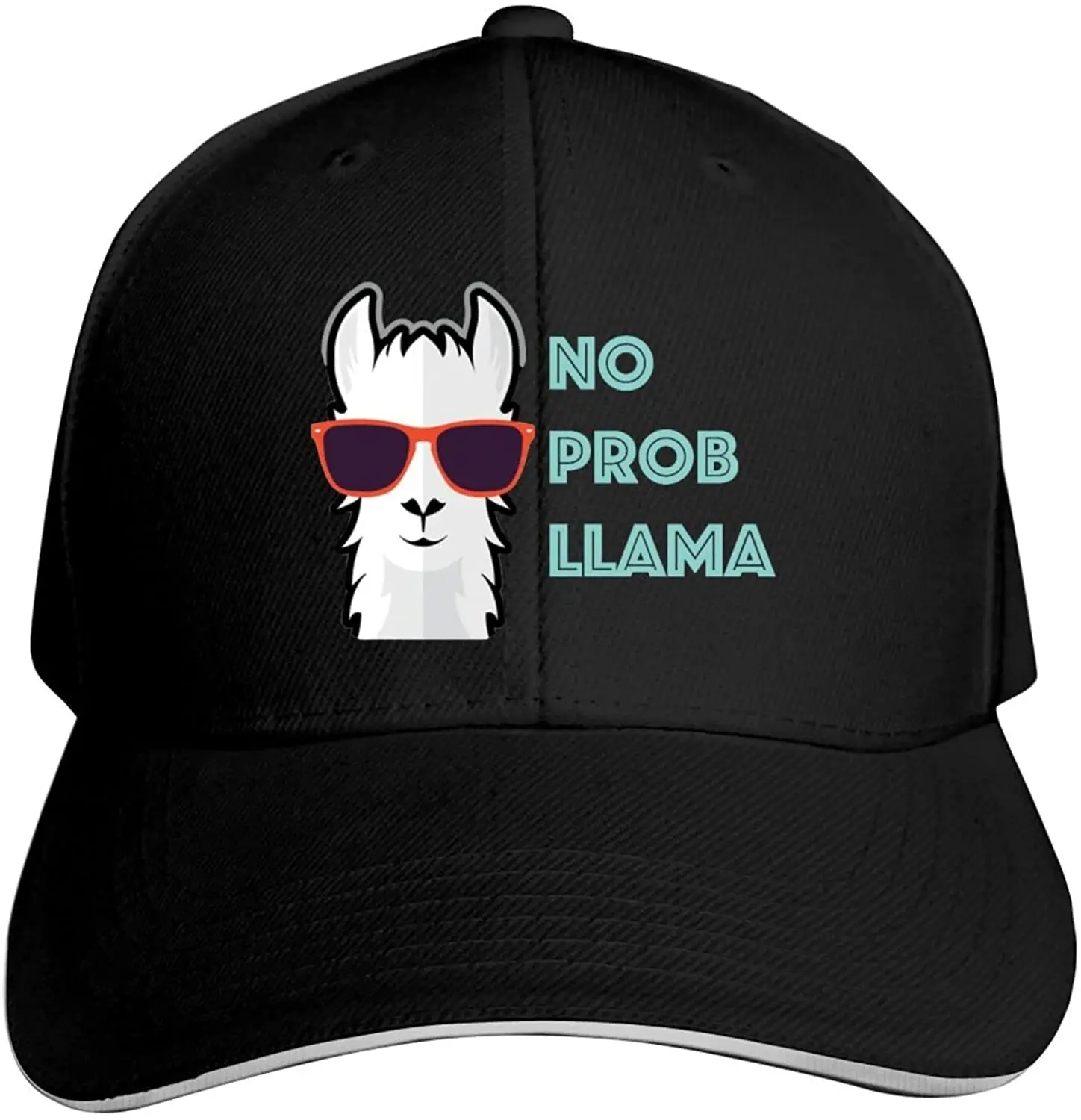 No Prob Llama Alpaca Curved Brim Printed Baseball Cap Sun Hat Travel Cap Sandwich Cap Adjustable Trucker Hat