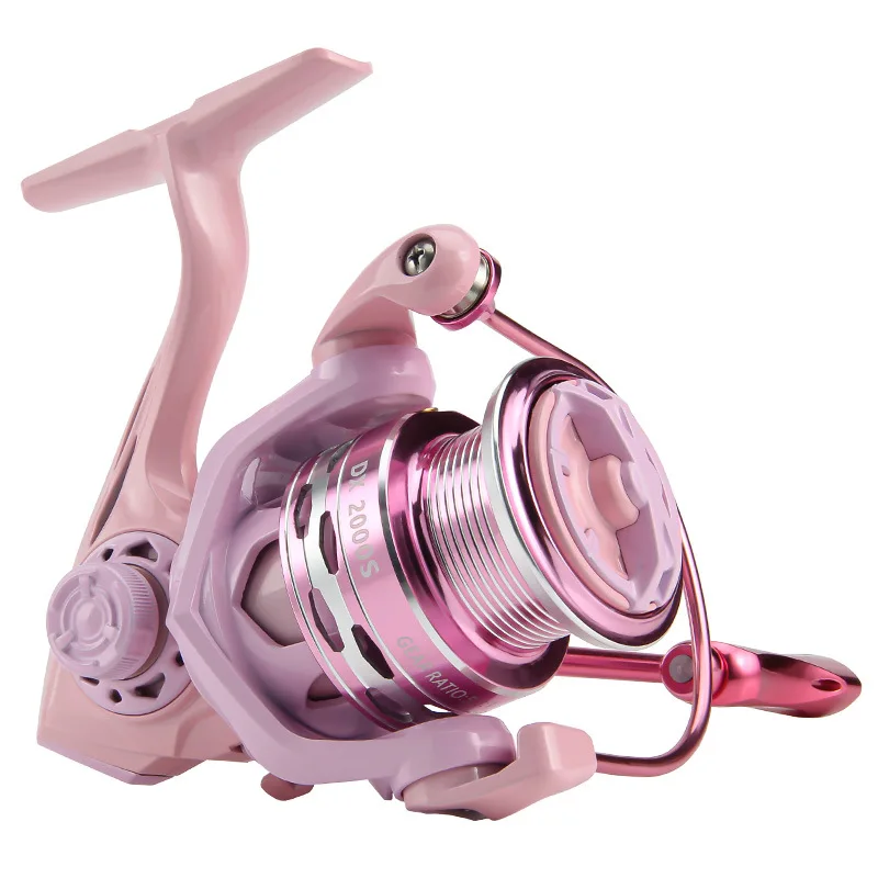 Macaroon Pink Fishing Spinning Reel, Sea Tackle, Freshwater Metal Carp Spool, Travel Speck, 1000, 2000, 8kg, 5.2:1