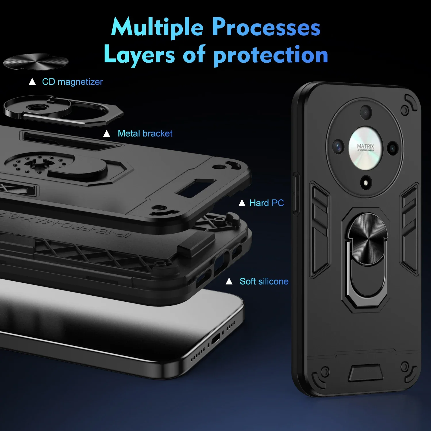 Hybrid Armor Shockproof Phone Case For Honor X9B Magic 6 Lite 6.78 inches Metal Ring Holder Soft TPU Frame Plastic Back Cover