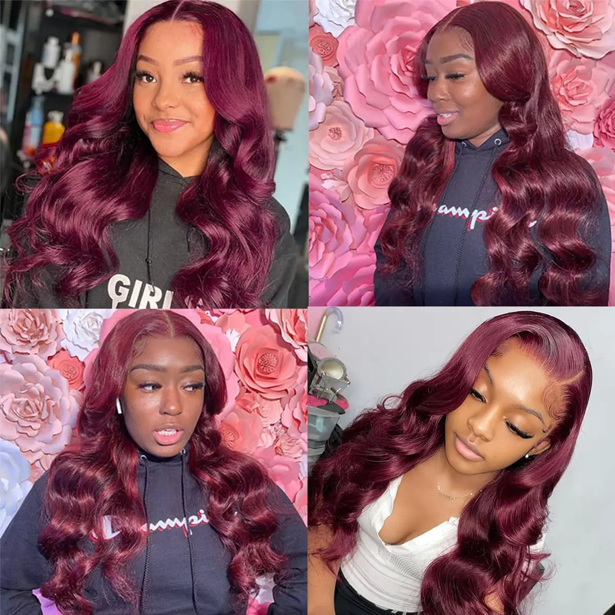 30 inch 99j Burgundy Body Wave 13x4 Lace Front Wigs Human Hair Red 13x6 HD Lace Frontal Wig Burgundy Wig Colored Human Hair Wig