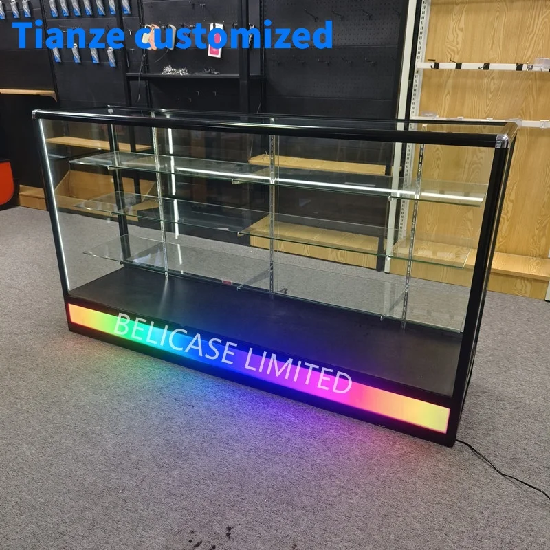 (Customized) 70 inch wide smoke shop showcase locking glass display counter shop display with flashing light