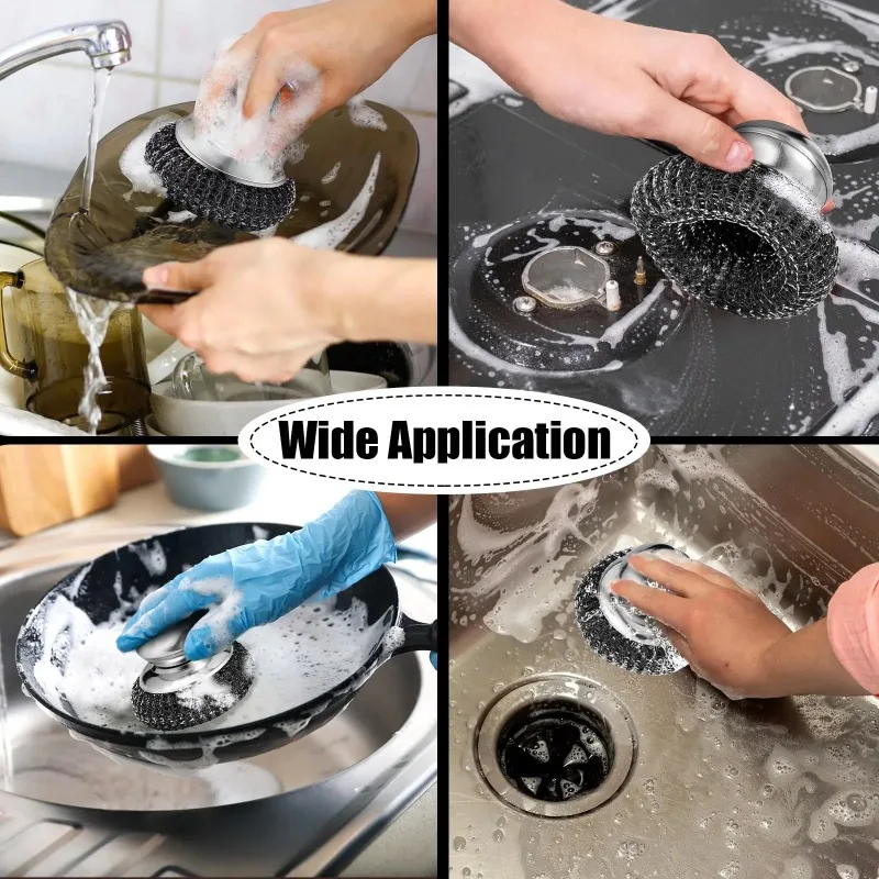 Stainless Steel Pot Brush with Handle Robust Metal Ball for Dishwashing 1-10 Pieces Cleaner Metal Purifier for Kitchen image 5