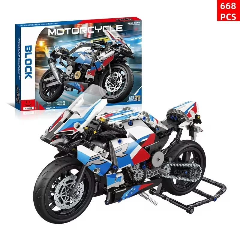 Décennie s de construction de moto, modèle de moto, puzzle de tiges d\'assemblage, blocs de construction de simulation, jouet pour garçon, cadeau,