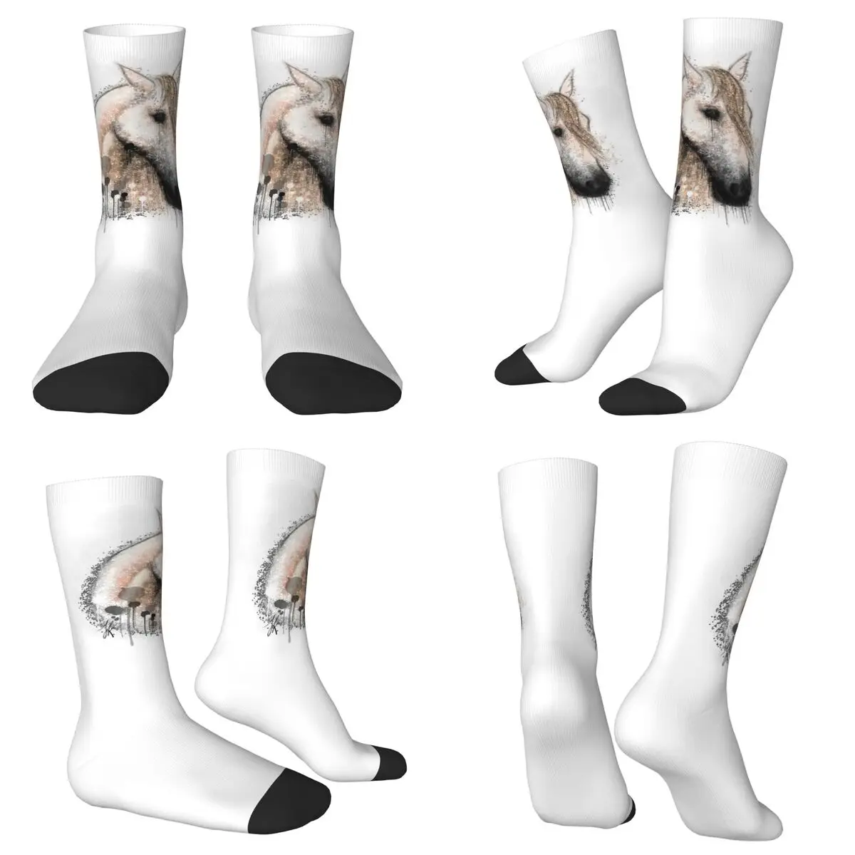 馬の肖像画、HG グレーソックス原宿吸汗性ストッキングオールシーズンロングソックスアクセサリー男性用女性用ギフト